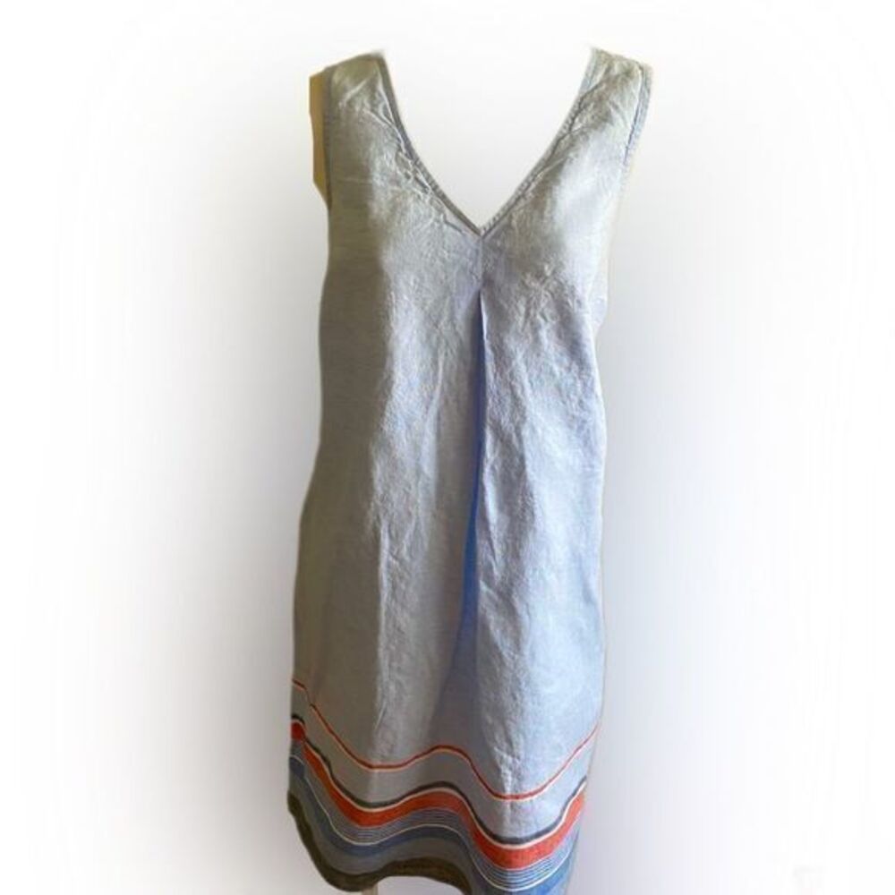 J Jill love Linen Dress - M light blue /red stripe , linen